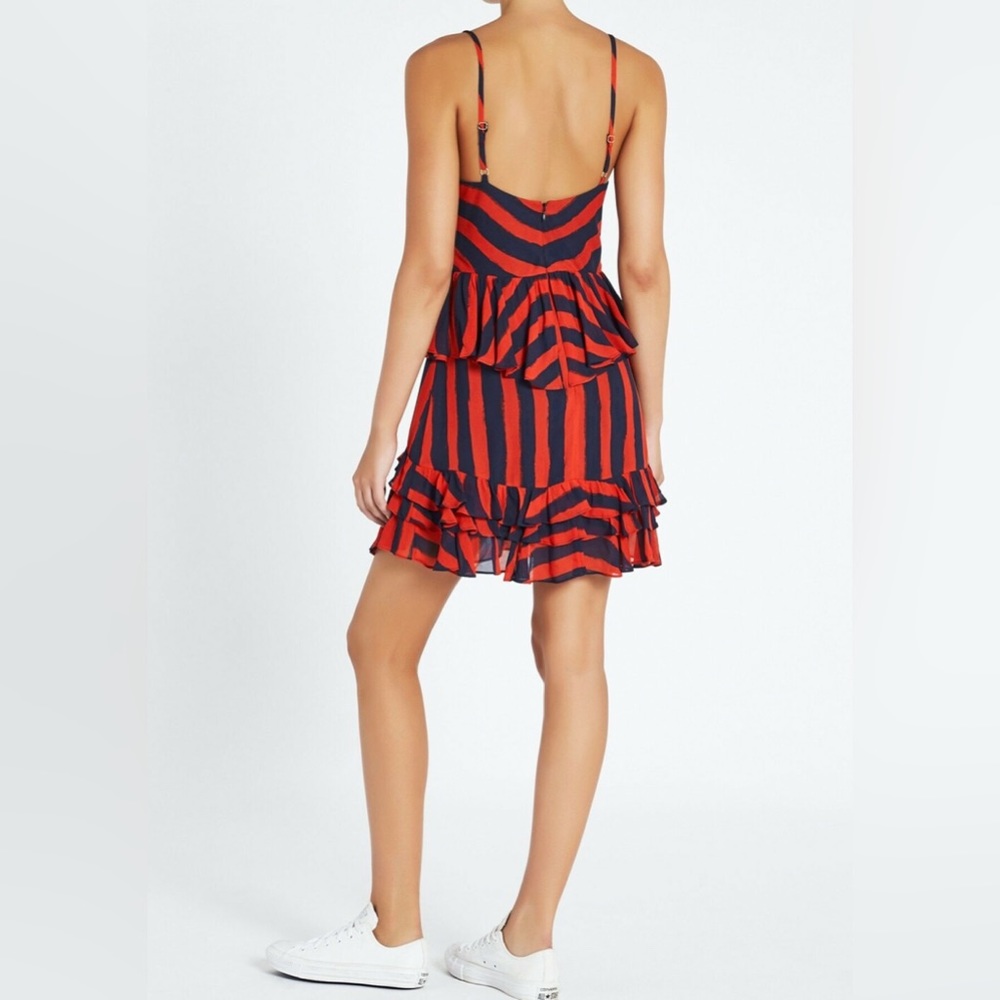 SASS & BIDE Palais Royale Red Navy Blue Stripe Ruffle Hem Cami Mini Dress - Picture 4 of 9